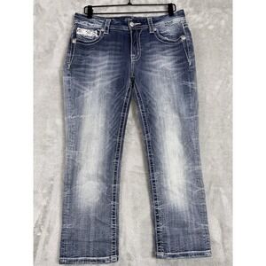 MISS ME Womens Mid-Rise Curvy Crop Denim Blue Jeans Distressed Size‎ 29